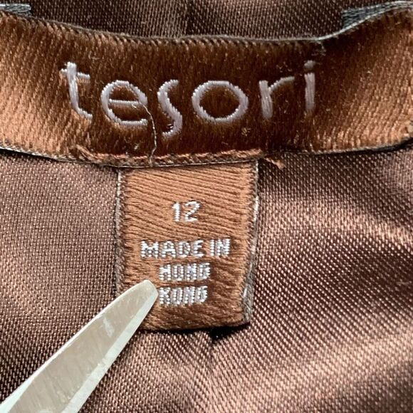 Vintage Tesori Blazer Jacket Crushed Brown Velvet Gold Metallic Button Tailored - Picture 5 of 8